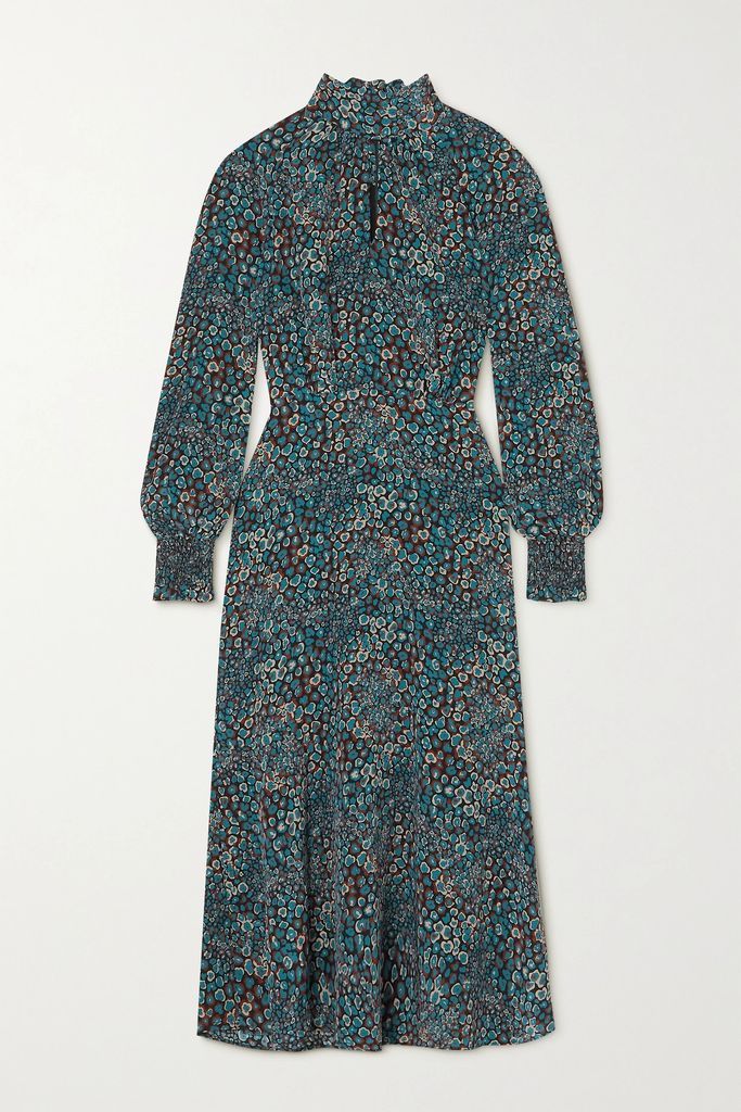 Dakota Cutout Printed Silk Crepe De Chine Midi Dress - Blue