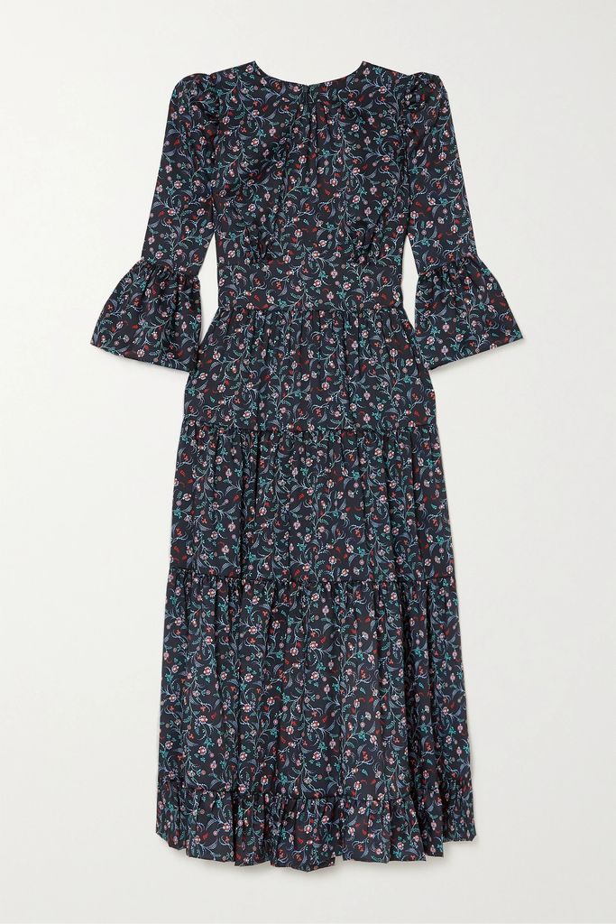 Cordelia Tiered Floral-print Recycled Twill Midi Dress - Navy