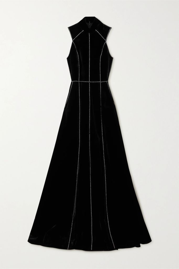 Crystal-embellished Velvet Gown - Black