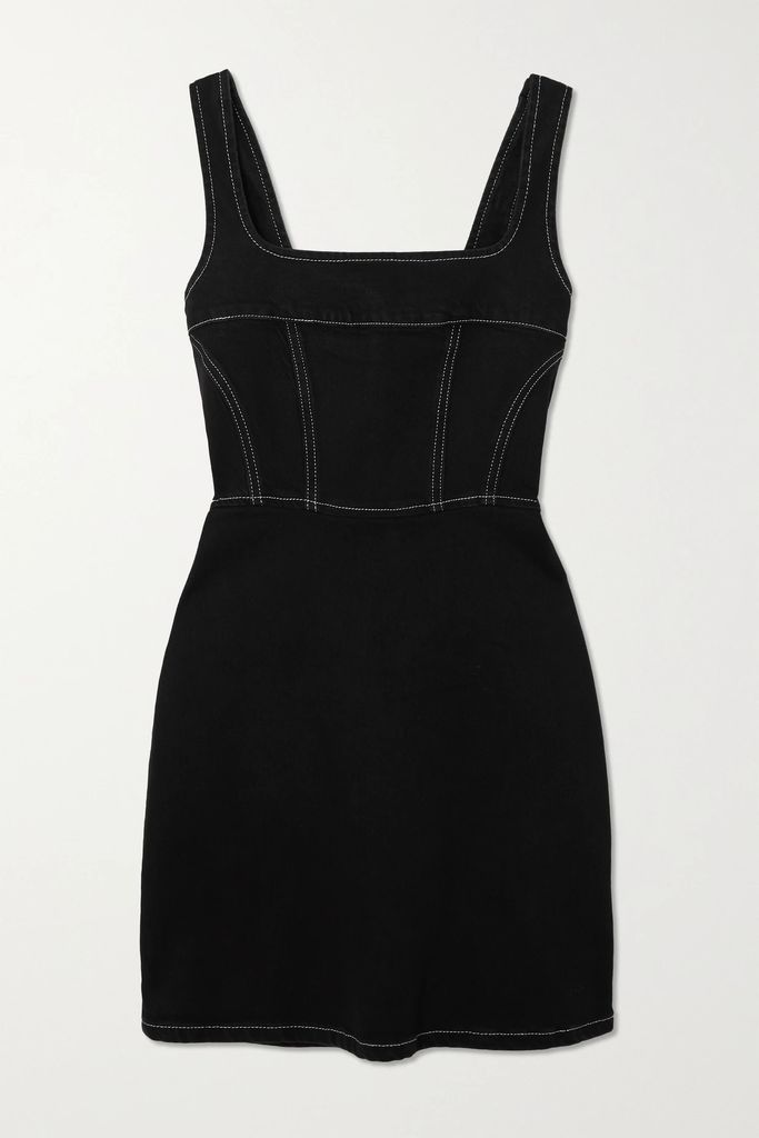+ Net Sustain Davies Topstitched Organic Denim Mini Dress - Black