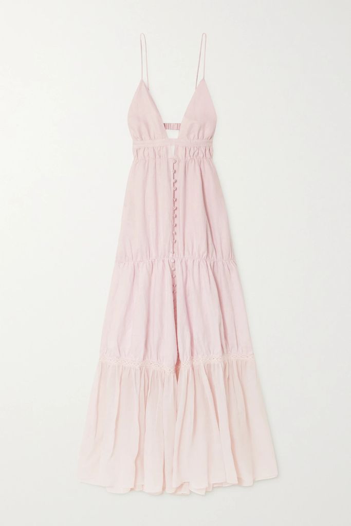 + Net Sustain Liana Tiered Linen Maxi Dress - Baby pink