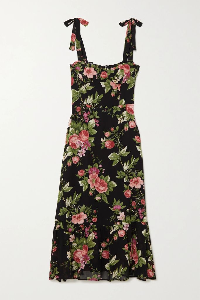 + Net Sustain Nikita Ruffled Floral-print Crepe Midi Dress - Black