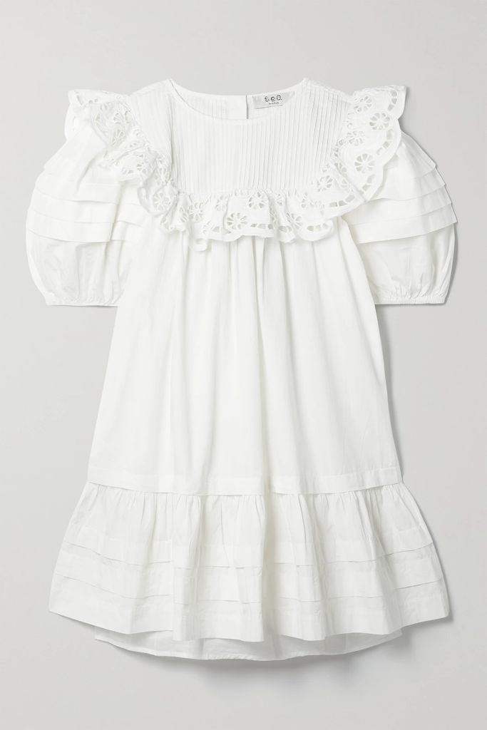 Patrizia Reversible Broderie Anglaise-trimmed Cotton-poplin Midi Dress - White
