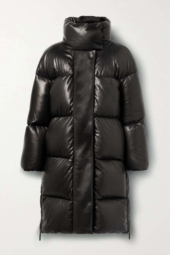 Raphael Quilted Leather Down Jacket - Black
