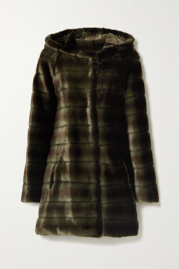 Oh My Deer Striped Faux Fur Coat - Army green