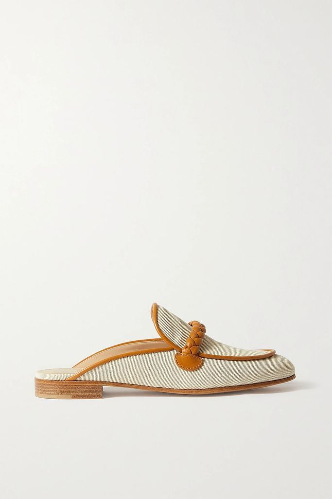 Belerm Leather-trimmed Canvas Slippers - Off-white