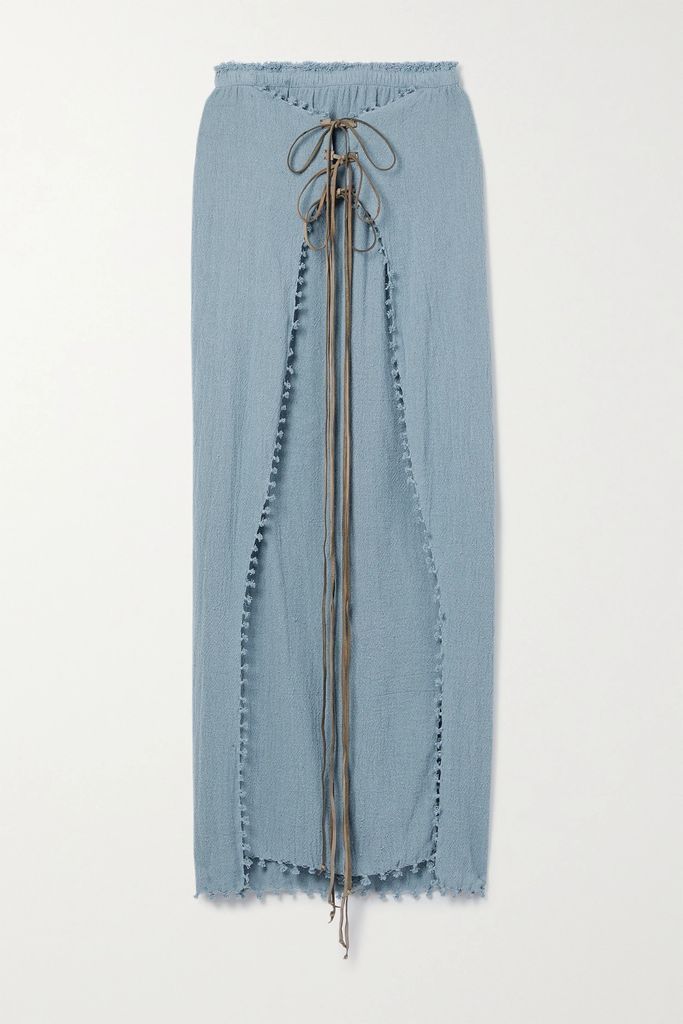 Bayaxan Leather-trimmed Cotton-gauze Maxi Skirt - Blue