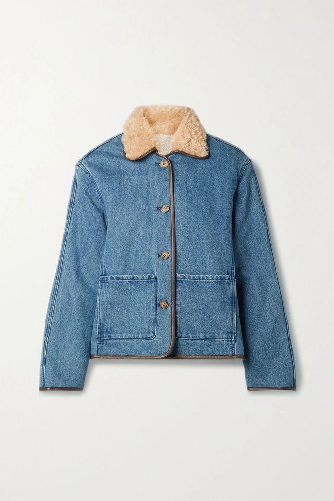 Townes Reversible Faux Leather-trimmed Denim And Faux Shearling Jacket - Mid denim