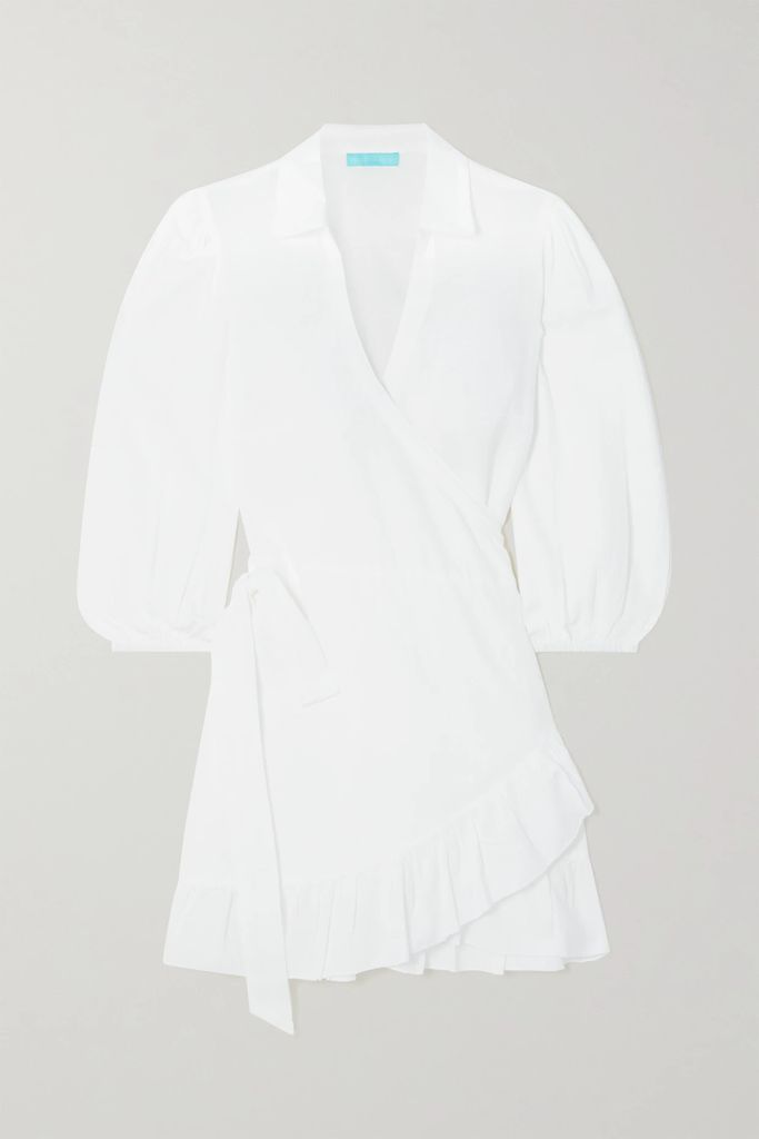 Paige Ruffled Cotton And Linen-blend Mini Wrap Dress - White