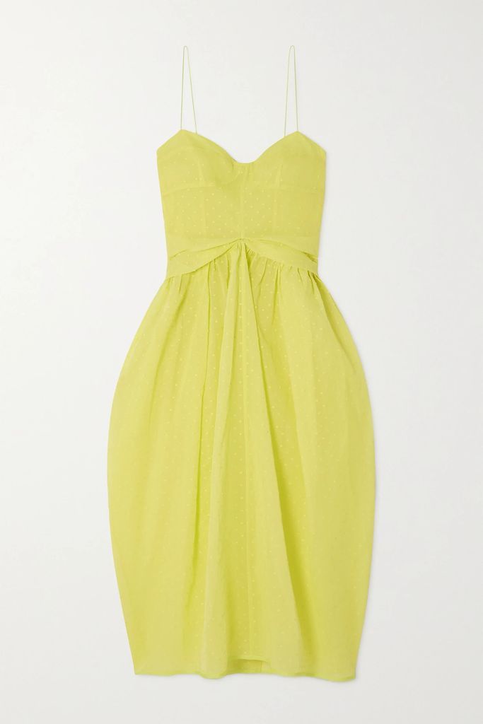 Jeorge Gathered Fil Coupé Cotton-voile Midi Dress - Lime green
