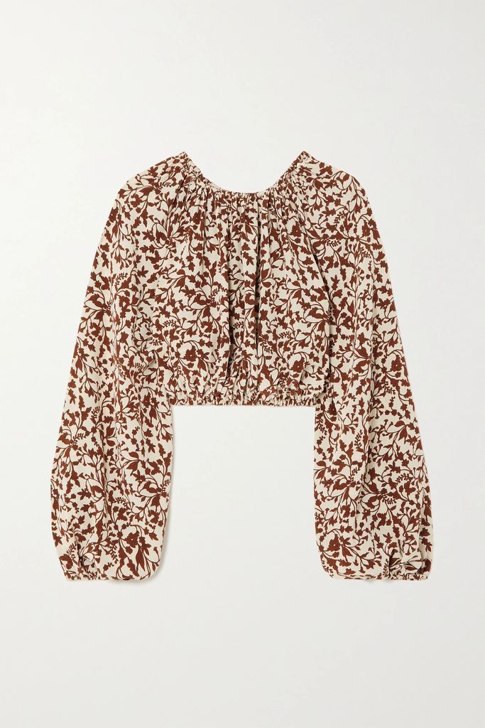 + Net Sustain Cropped Floral-print Mulberry Silk-crepe Top - Brown