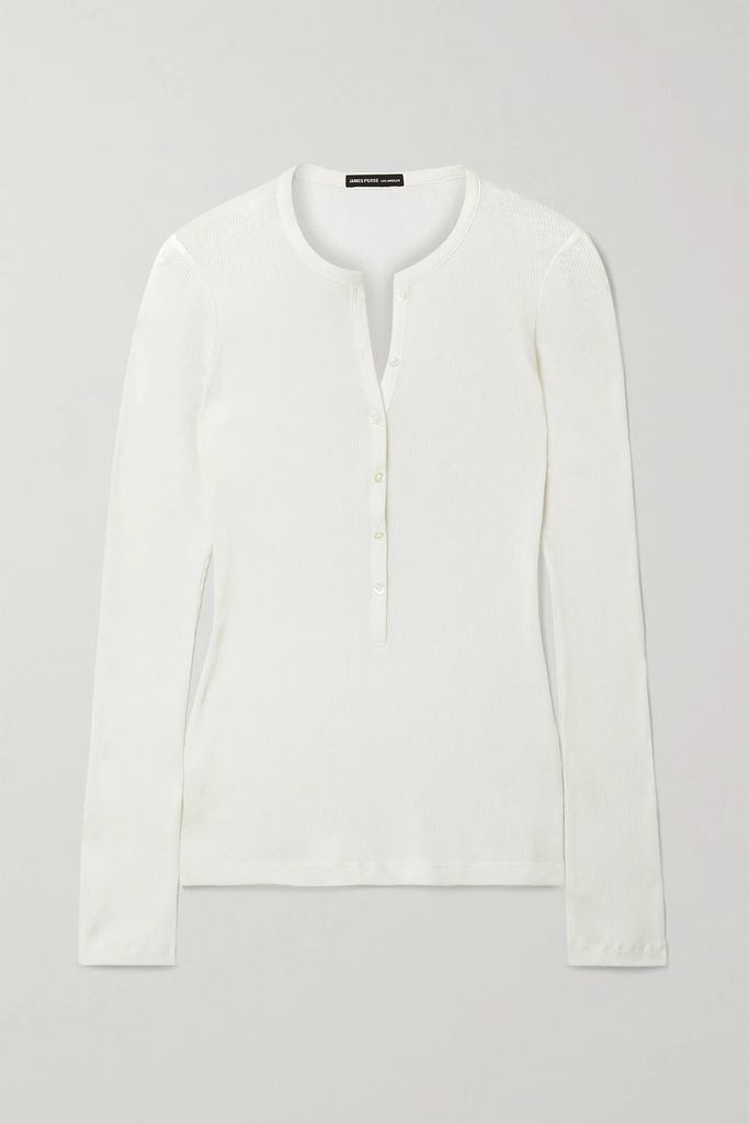 Henley Ribbed Cotton And Wool-blend Top - White