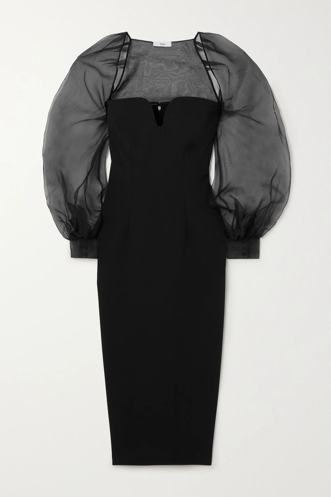 Catalina Convertible Stretch-crepe And Silk-organza Midi Dress - Black