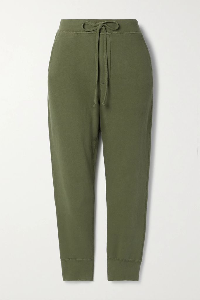 Nolan Cropped Cotton-jersey Track Pants - Army green