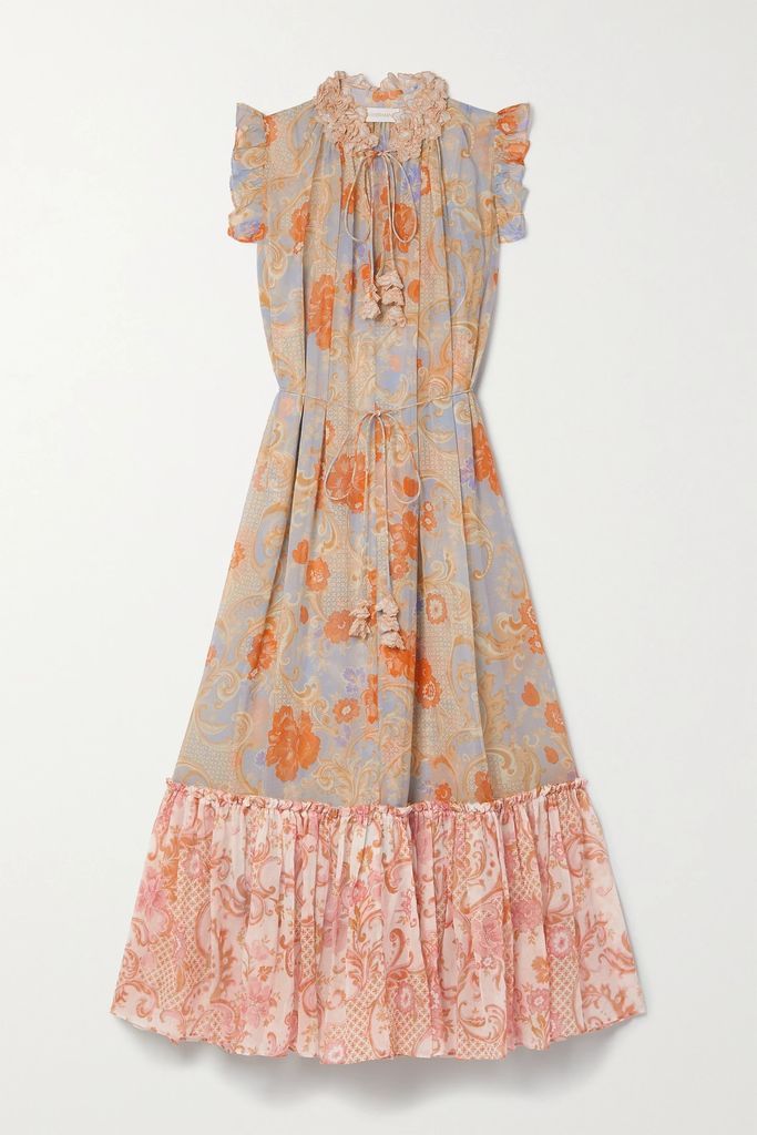 Postcard Ruffled Printed Cotton And Silk-blend Midi Dress - Blush
