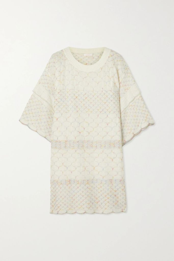 Metallic Knitted Mini Dress - White