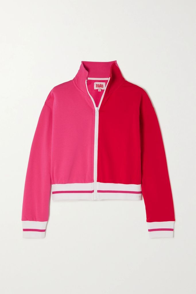 Cropped Color-block Cotton-blend Jersey Track Jacket - Red