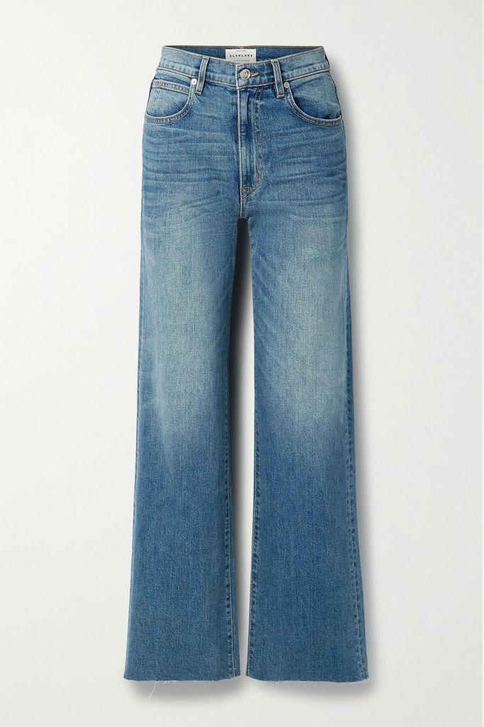 Grace Frayed High-rise Wide-leg Jeans - Mid denim