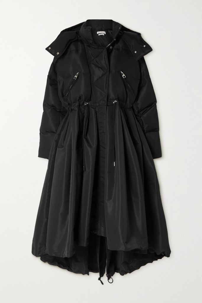 Hooded Quilted Padded Polyfaille Coat - Black