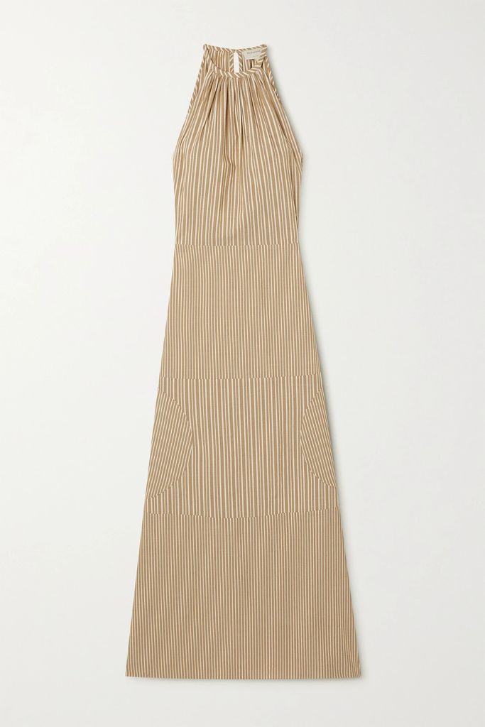 Silene Cutout Striped Cotton Maxi Dress - Beige