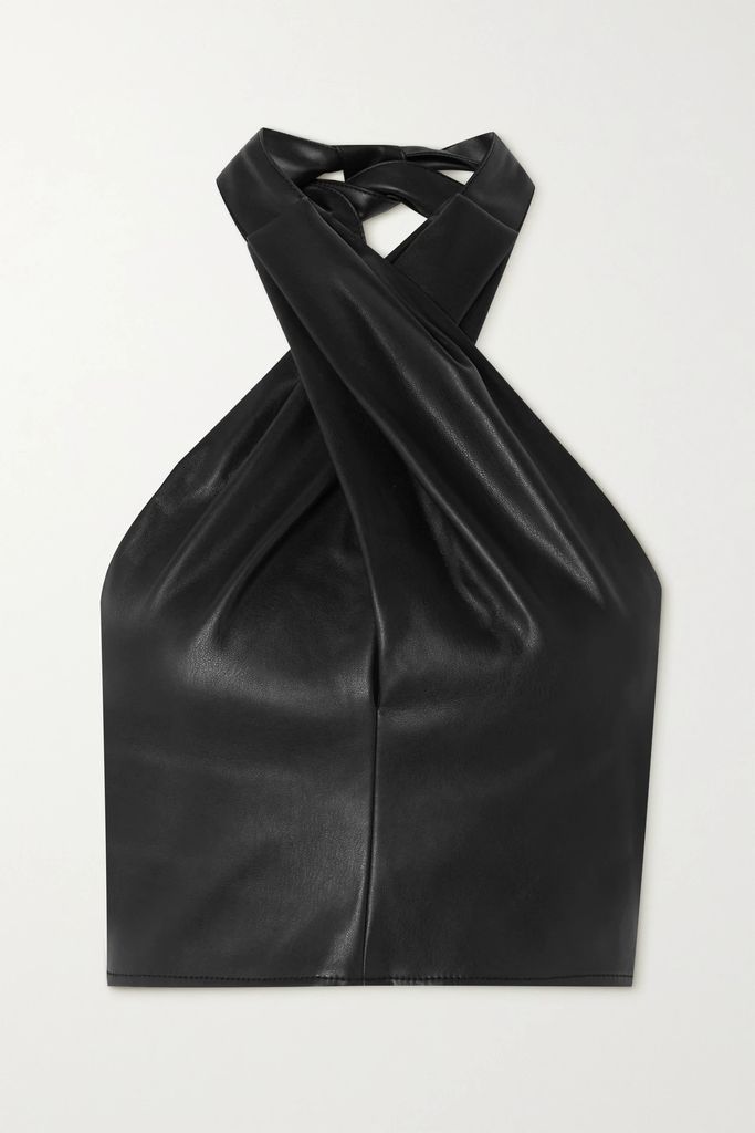 Kai Cropped Vegan Leather Halterneck Top - Black