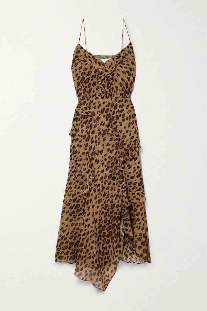 Avenel Asymmetric Ruffled Leopard-print Silk Crepe De Chine Dress - Leopard print