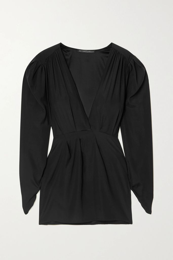 Wrap-effect Silk Mini Dress - Black