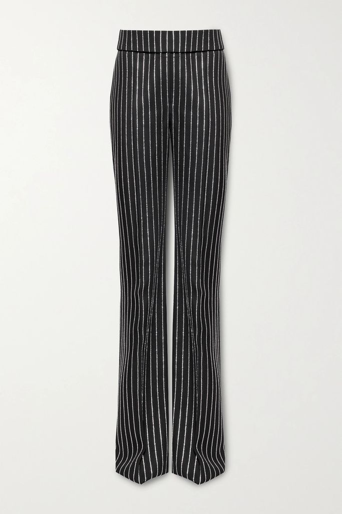 Crystal-embellished Wool Wide-leg Pants - Black