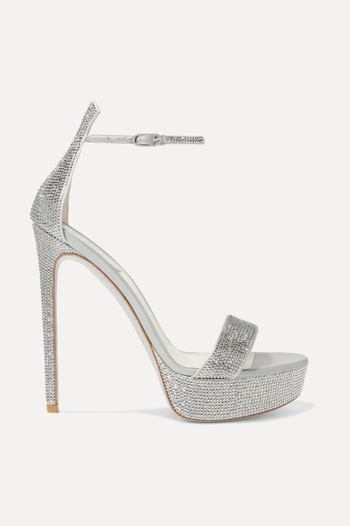 Celebrita Crystal-embellished Satin Platform Sandals - Silver