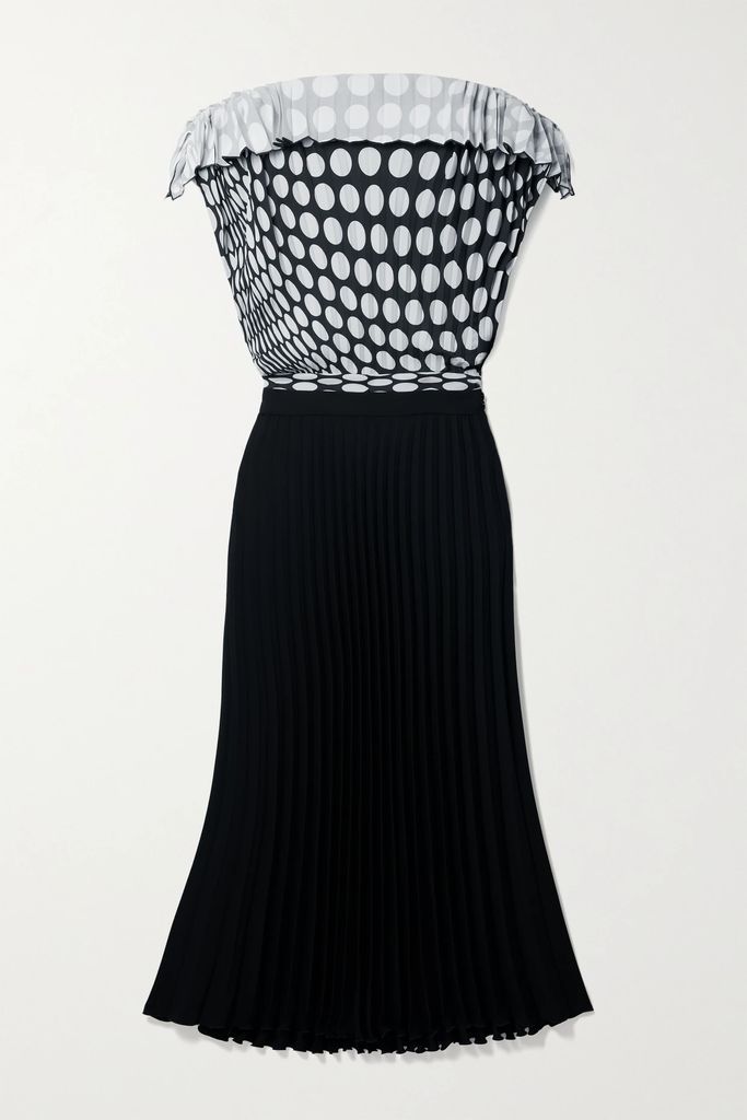 Pleated Polka-dot Crepe De Chine Midi Dress - Black