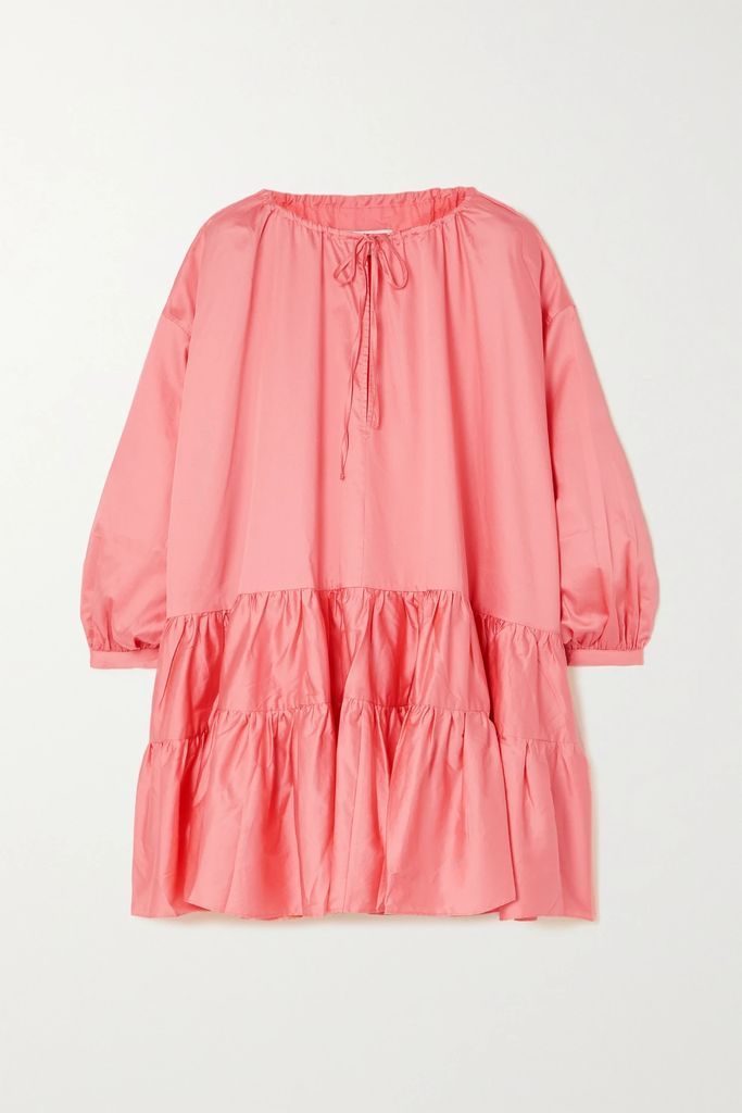 Oversized Tiered Gathered Cotton-poplin Dress - Pink