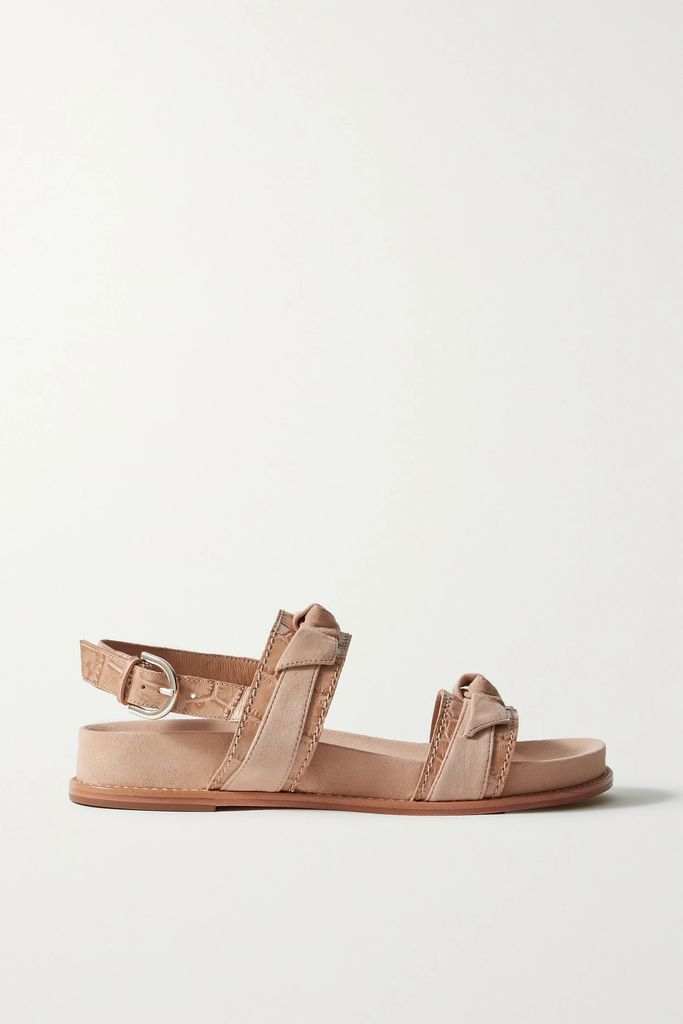 Clarita Sport Croc-effect Leather And Suede Platform Sandals - Blush