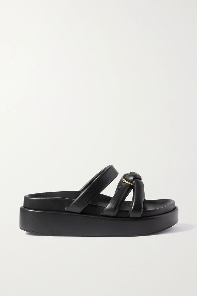 Embellished Leather Platform Sandals - Black