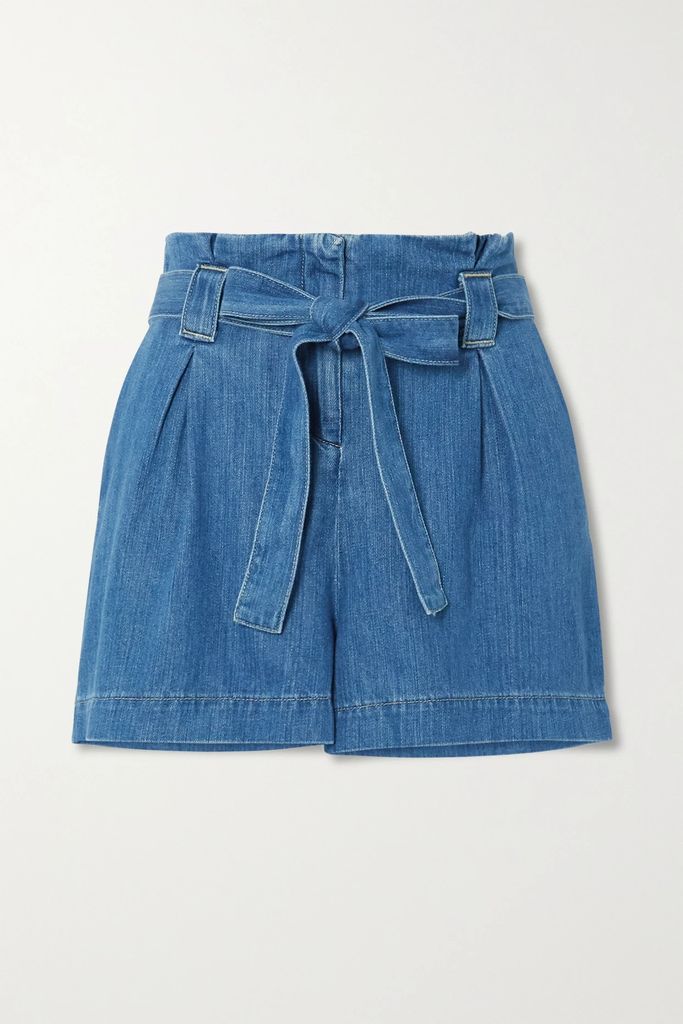 Hillary Belted Cotton And Lyocell-blend Chambray Shorts - Blue