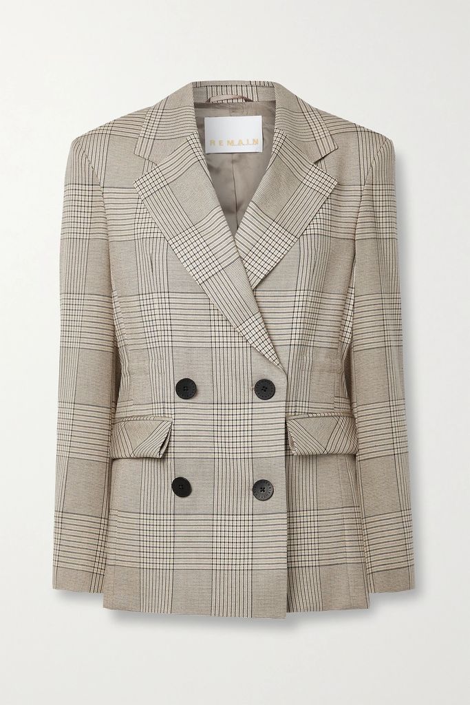 Daisy Double-breasted Prince Of Wales Checked Woven Blazer - Ivory
