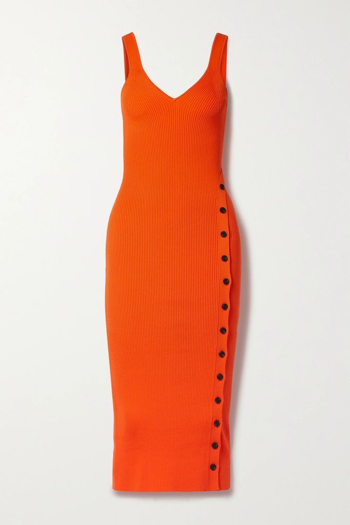 Ribbed-knit Midi Dress - Orange