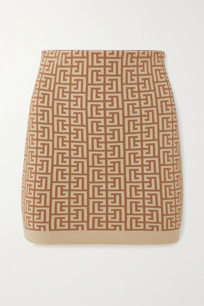 Metallic Jacquard-knit Mini Skirt - Brown