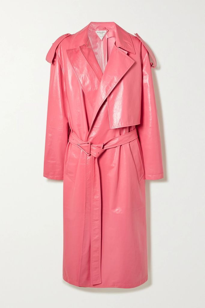 Crinkled Glossed-leather Trench Coat - Pink