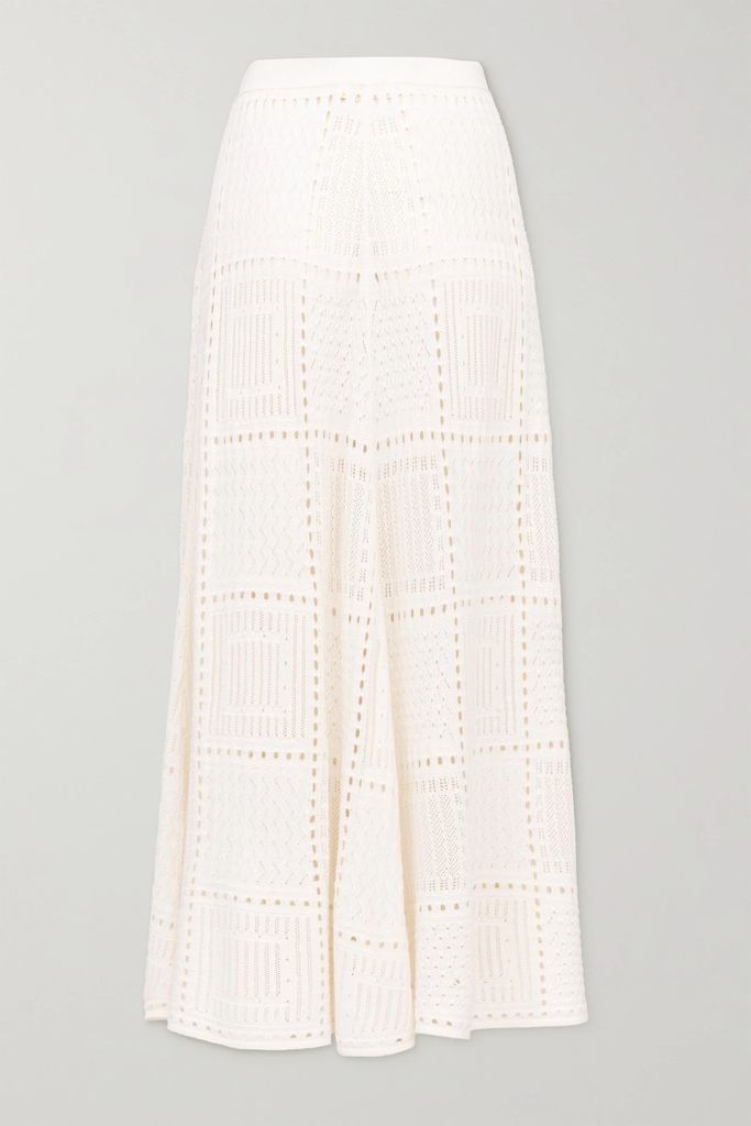 Pointelle-knit Cashmere, Wool And Silk-blend Midi Skirt - White