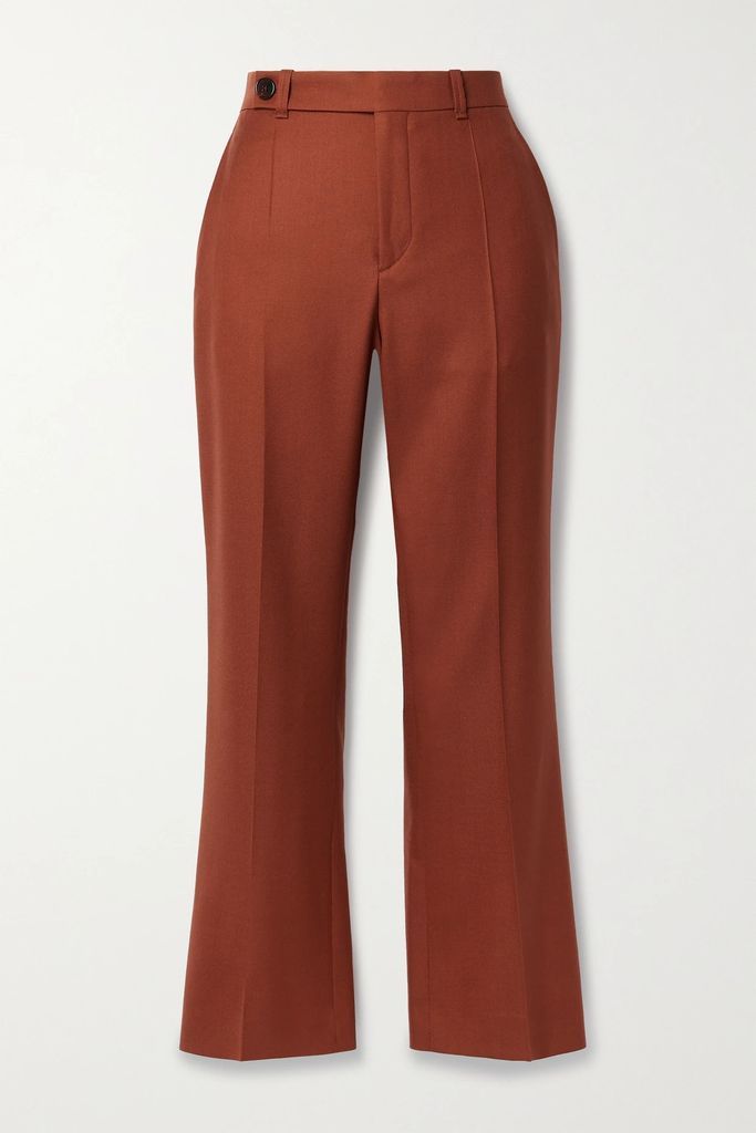 Cropped Wool-canvas Flared Pants - Brown