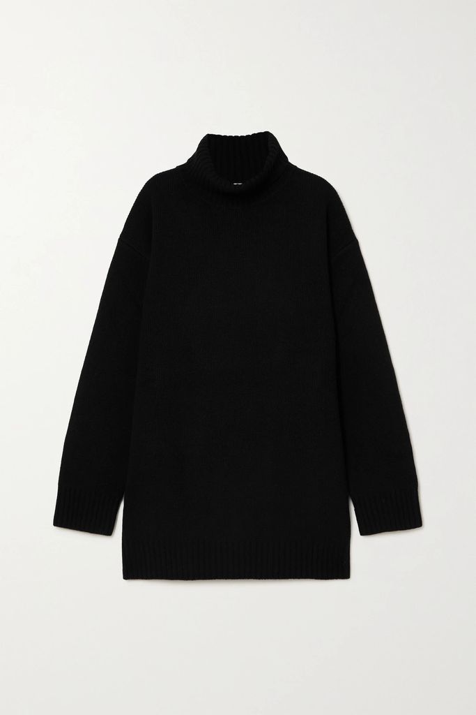 Zip-detailed Wool Turtleneck Sweater - Black