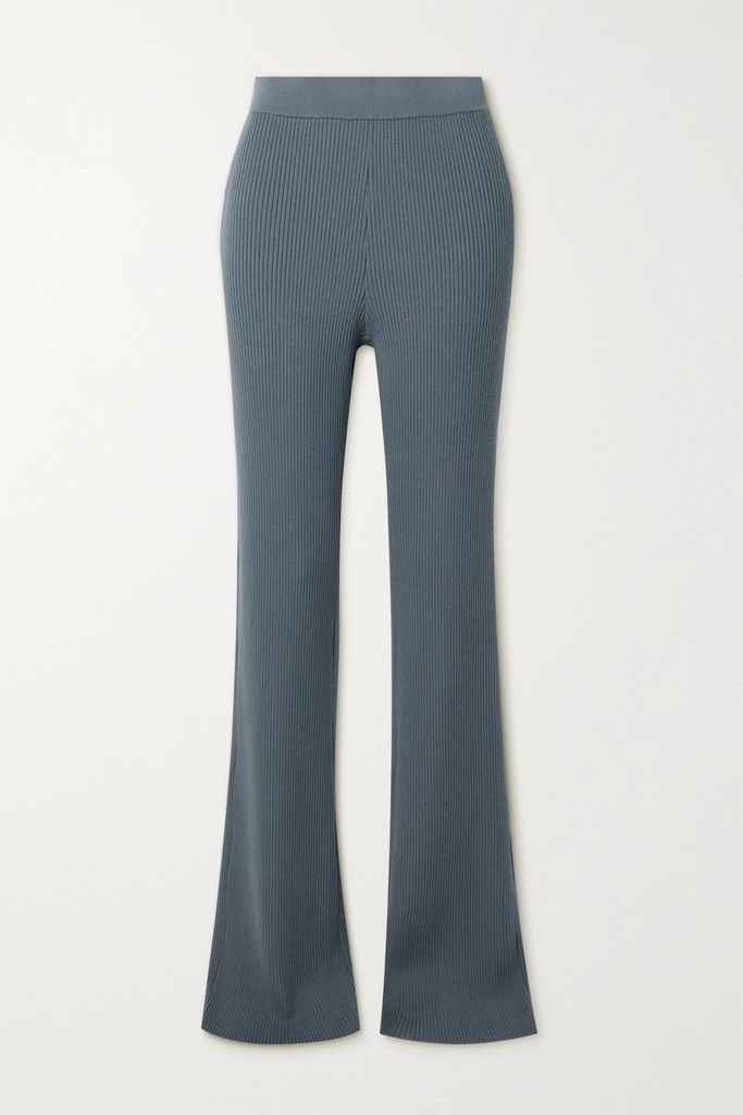 Ribbed Stretch-wool Bootcut Pants - Gray