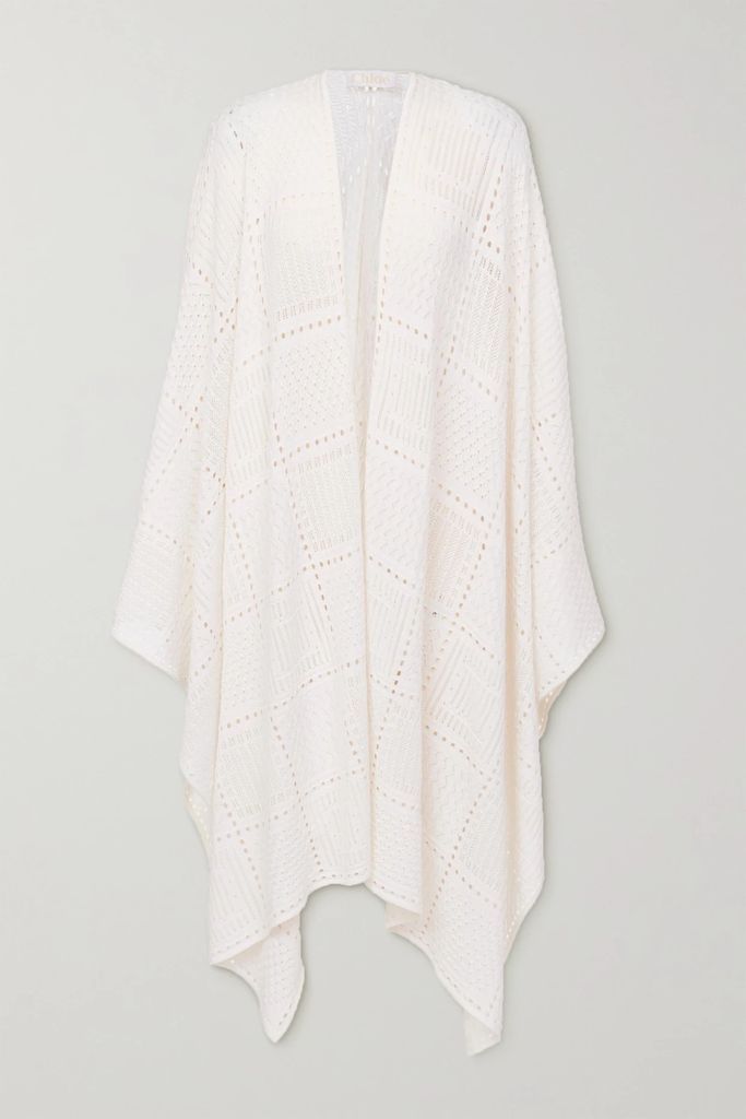 Pointelle-knit Wool, Cashmere And Silk-blend Wrap - White