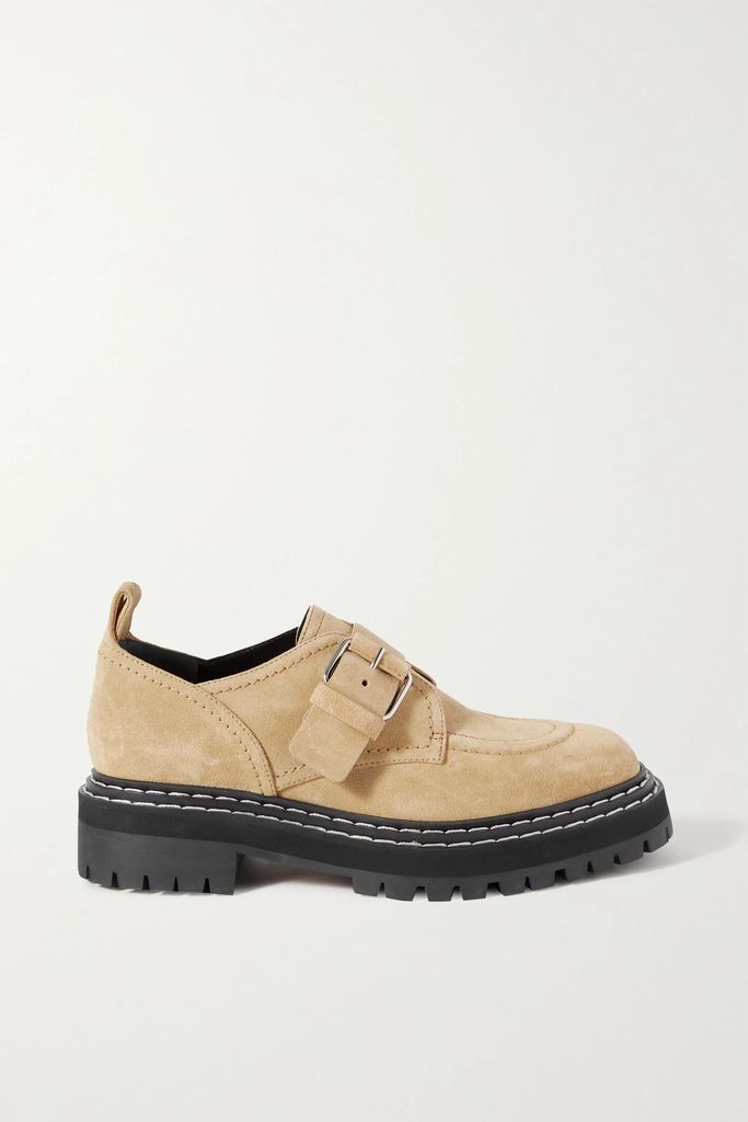 Buckled Suede Loafers - Beige