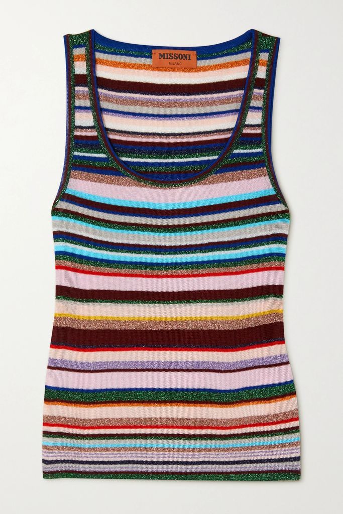 Striped Metallic Crochet-knit Tank - Black
