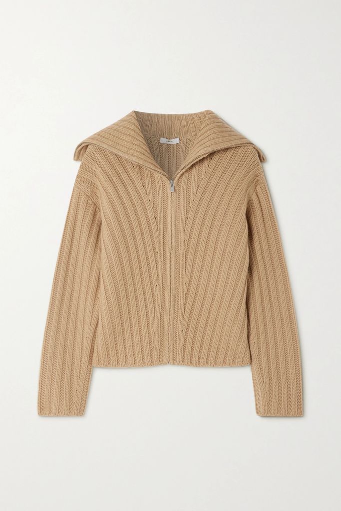 Ribbed Wool And Cashmere-blend Cardigan - Beige