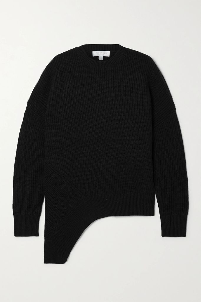 Asymmetric Ribbed Cashmere Sweater - Black