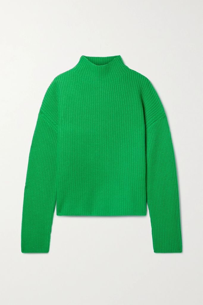 Antoinette Ribbed Cashmere Turtleneck Sweater - Green