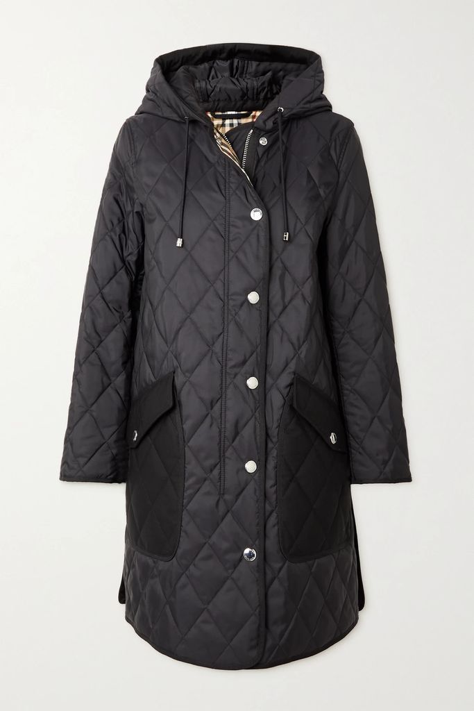 Hooded Quilted Padded Shell Coat - Black