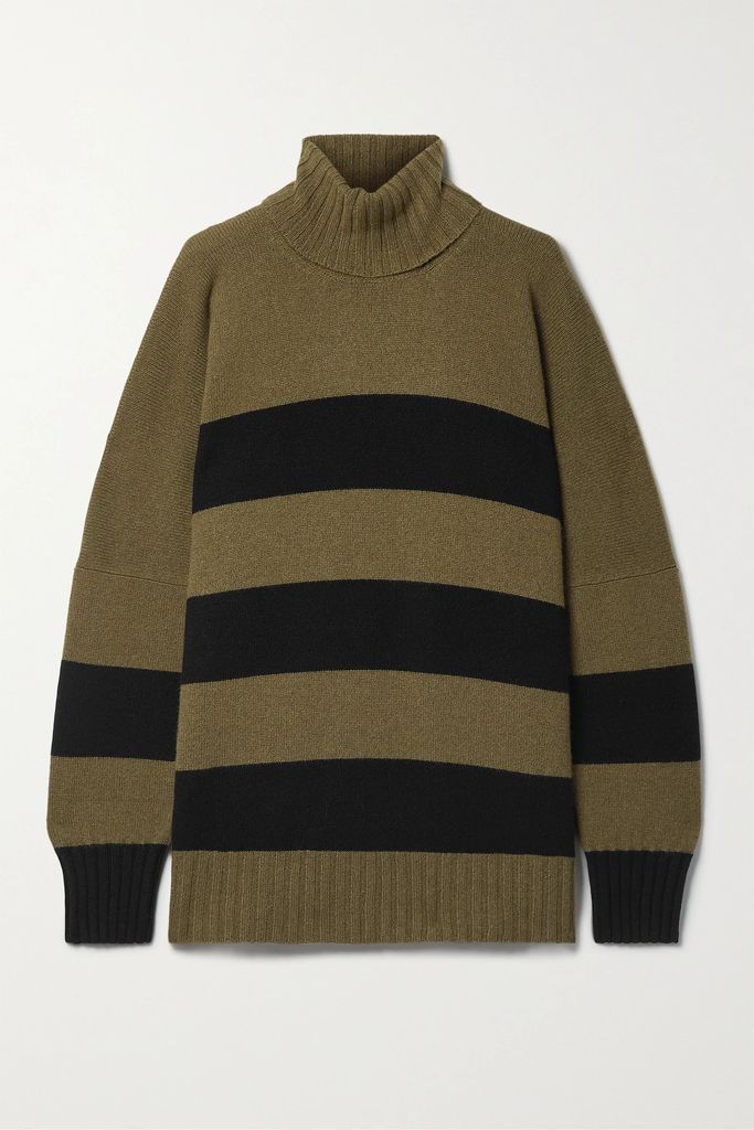 Elan Oversized Striped Cashmere Turtleneck Sweater - Black